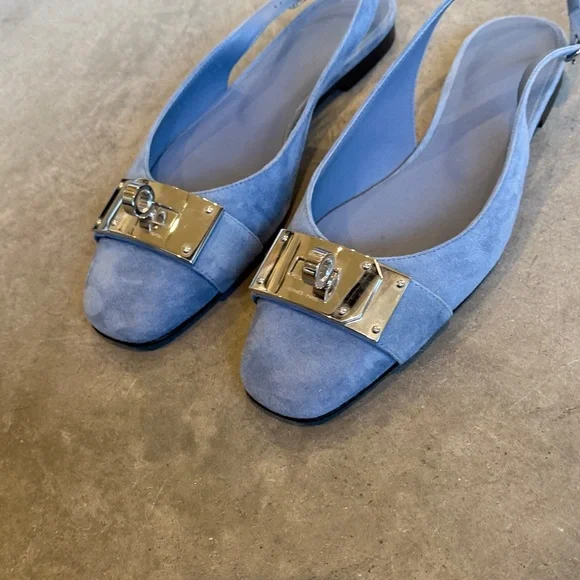 Hermes baby Blue Slingback Flats with Silver Buckle - Picture 3 of 6